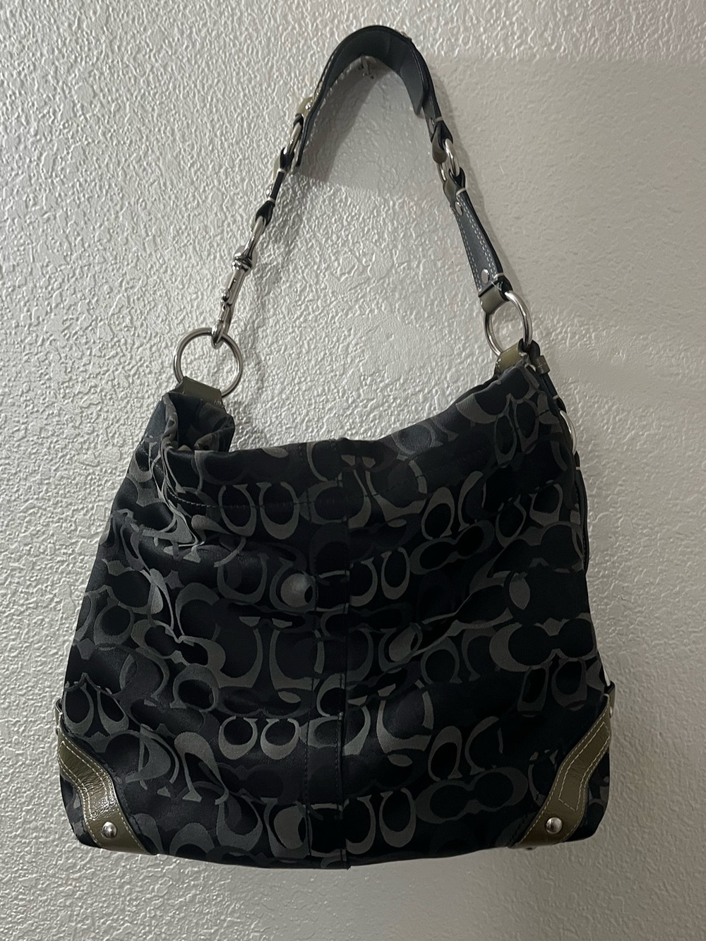 Coach Black Signature Logo Shoulder Bag with Silver Hardware